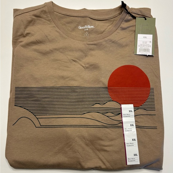 Goodfellow & Co Men's Brown Graphic Tee with Red Sun - Picture 1 of 6